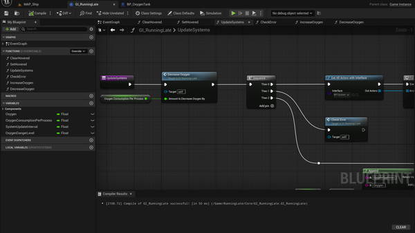 A partial excerpt of the Game Instance code in the visual programming language Blueprints in UE5.