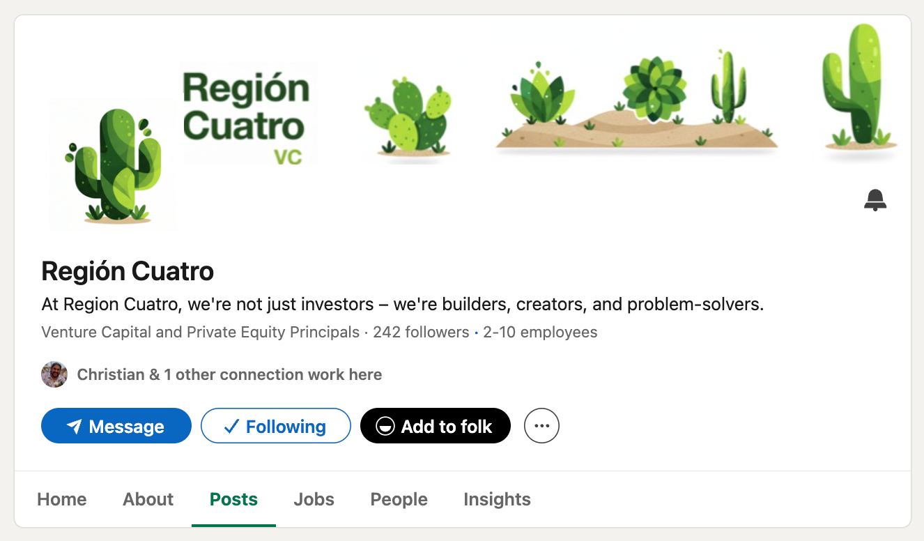 Región Cuatro VC Linkedin Profile. 