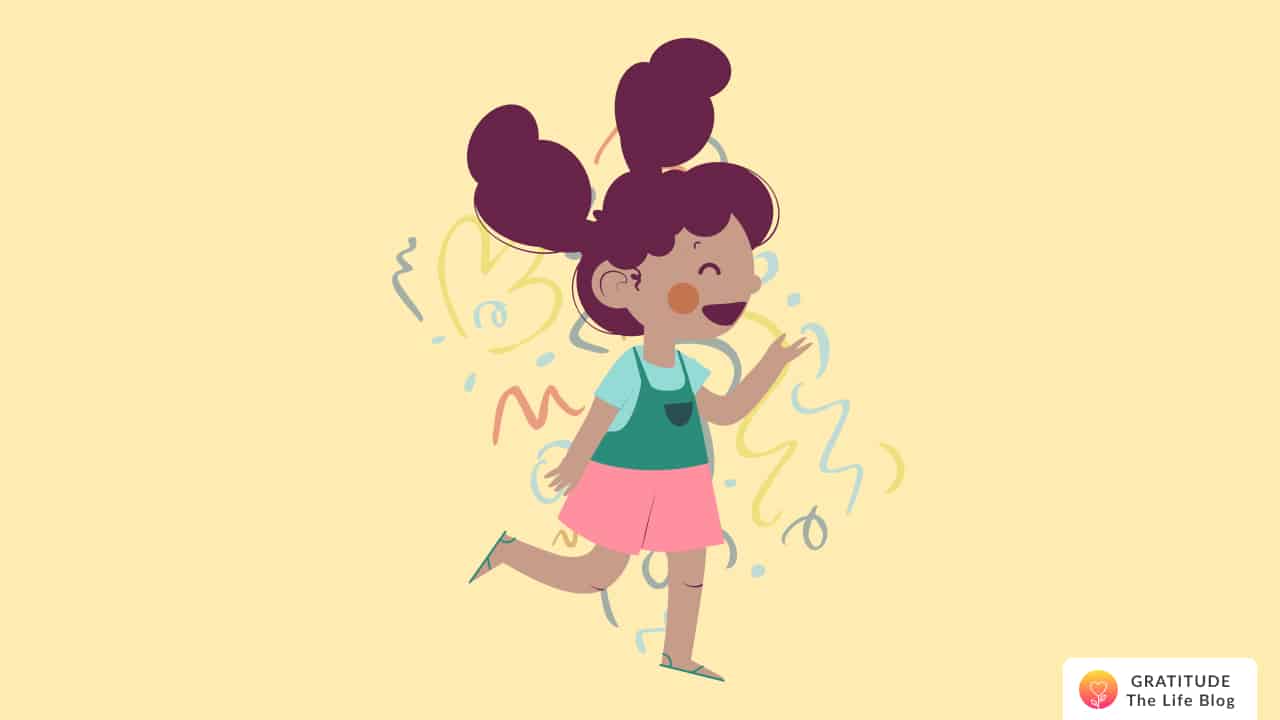 Illustration of a little girl laughing as she walks