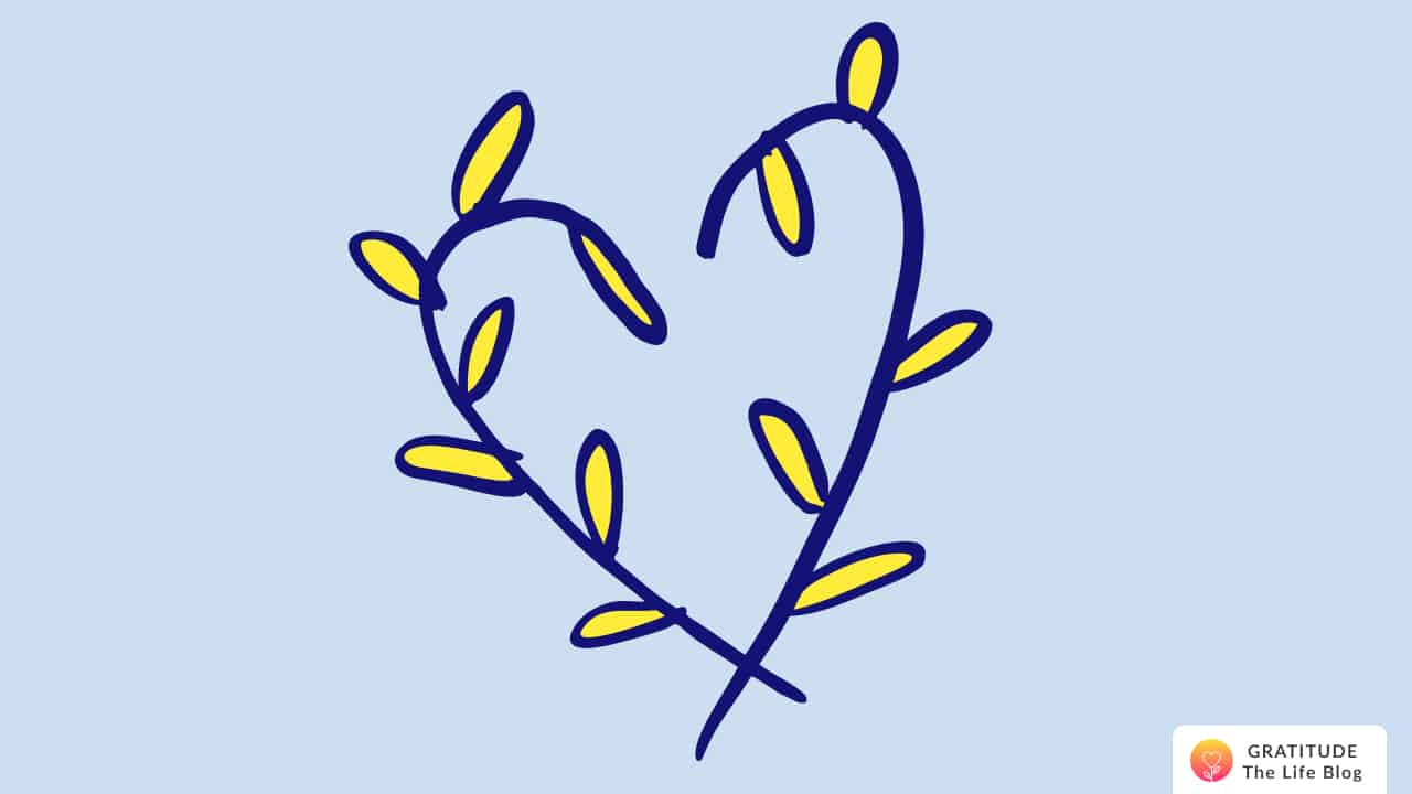 Illustration of a dark-blue and yellow heart of leaves