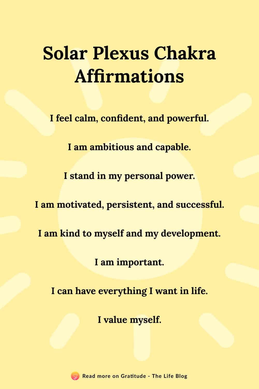 Image with list of solar plexus chakra affirmations