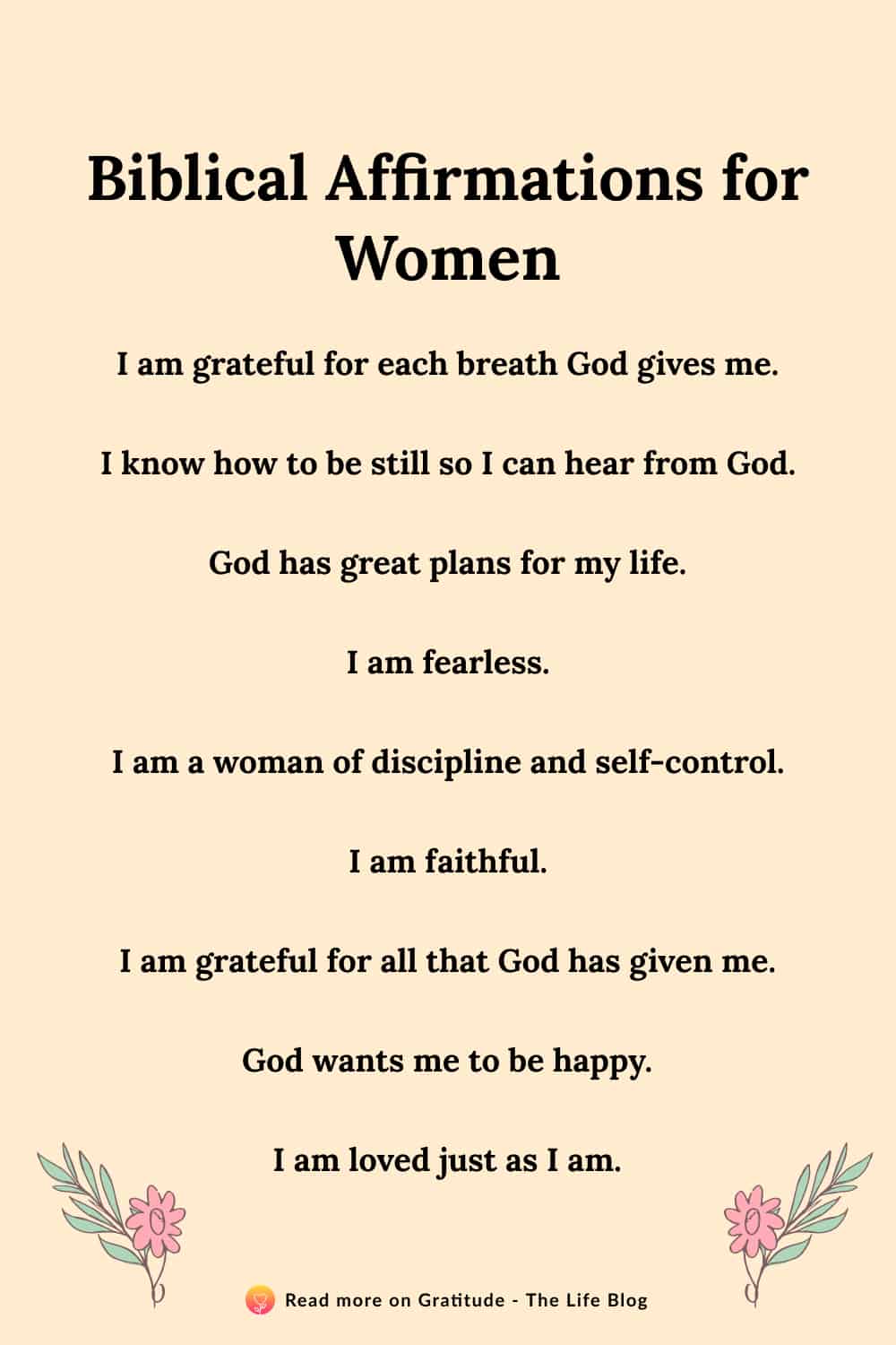 Image with lst of biblical affirmations for women