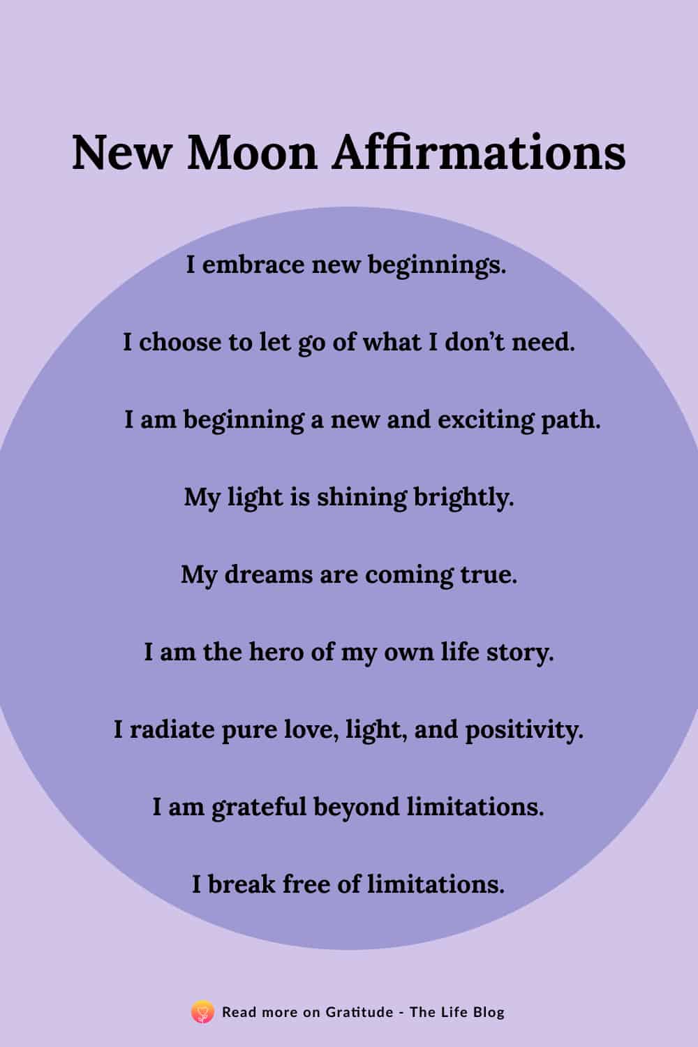 Image with list of new moon affirmations