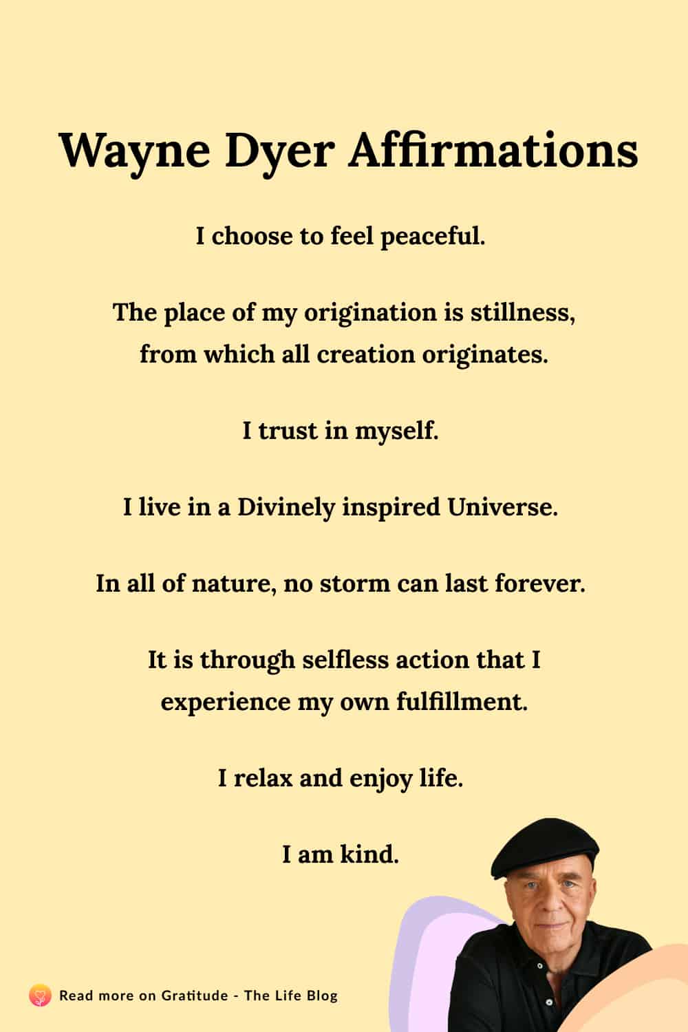 Image with list of Wayne Dyer Affirmations