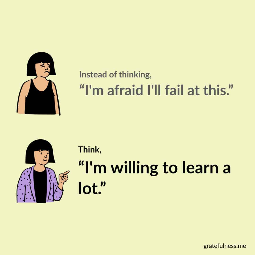 Image with example sentences of negative to positive affirmations