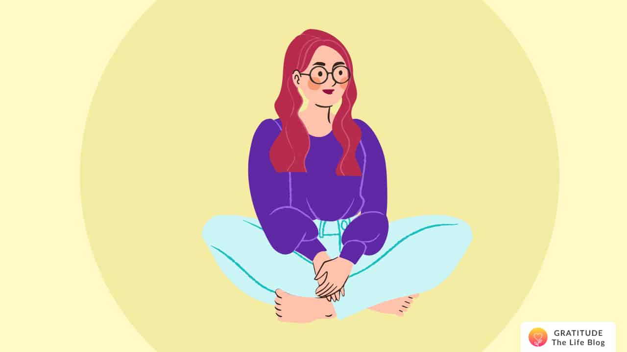 Image with illustration of a person sitting with a smile on her face