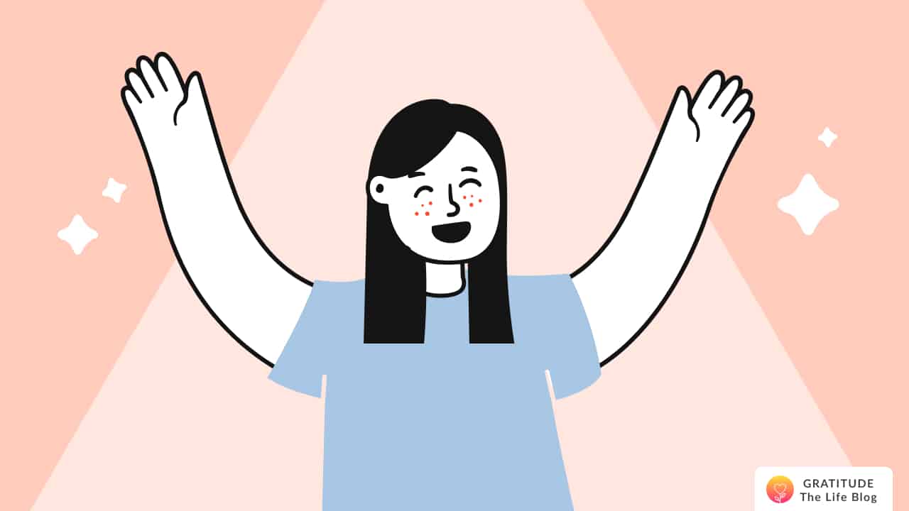 Image with illustration of a person happily celebrating World Gratitude Day
