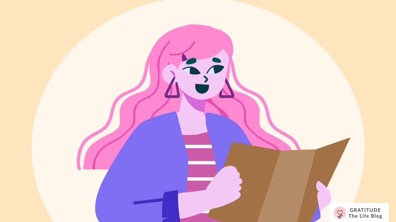 Illustration of a woman reading her journal