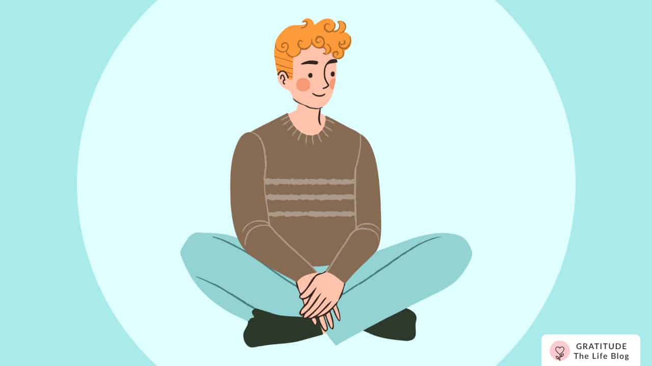 Image with illustration of a man meditating with mantras