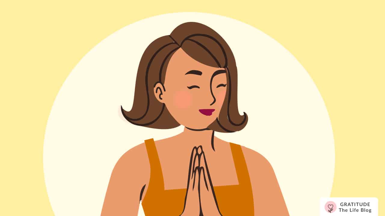 Image with illustration of a woman with her hands joined