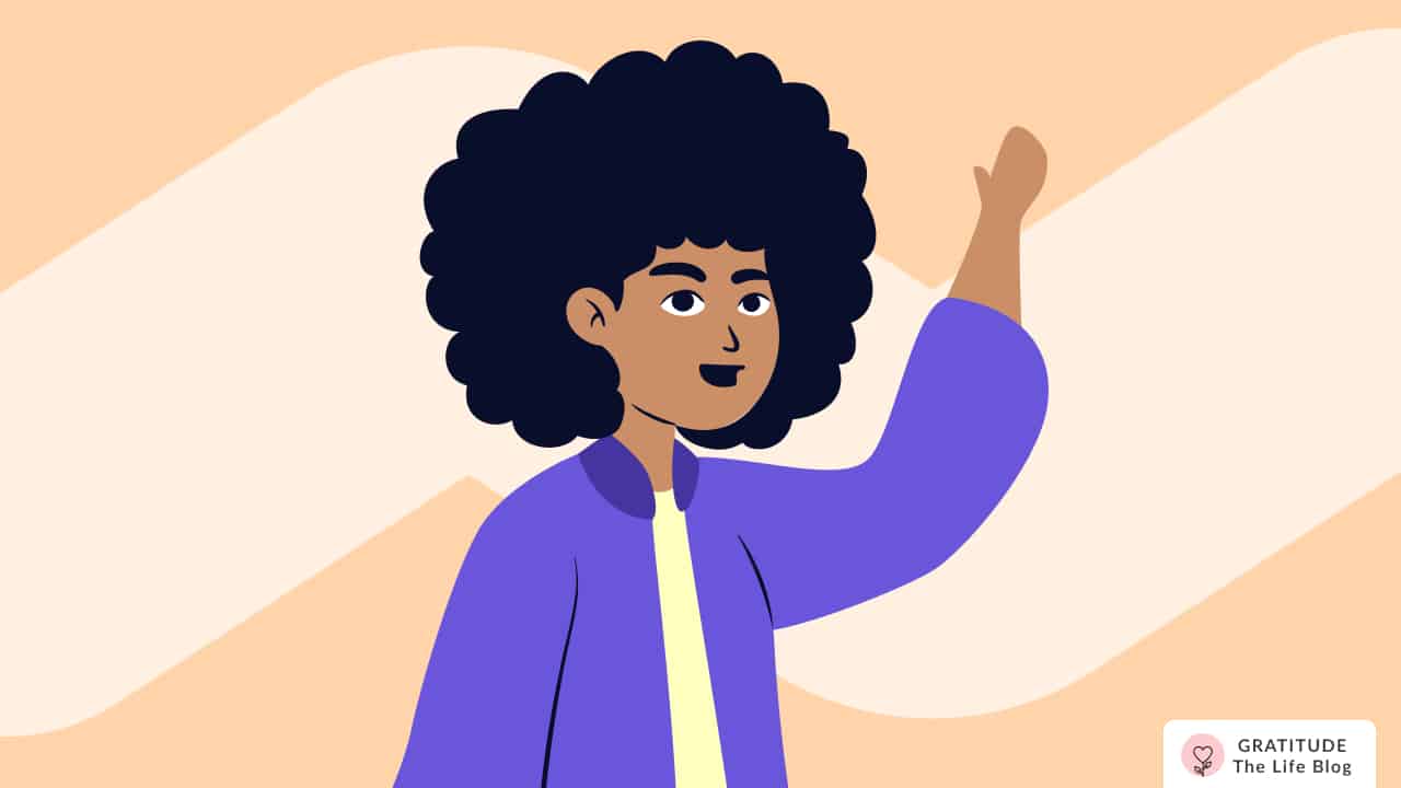 Image with illustration of a woman waving