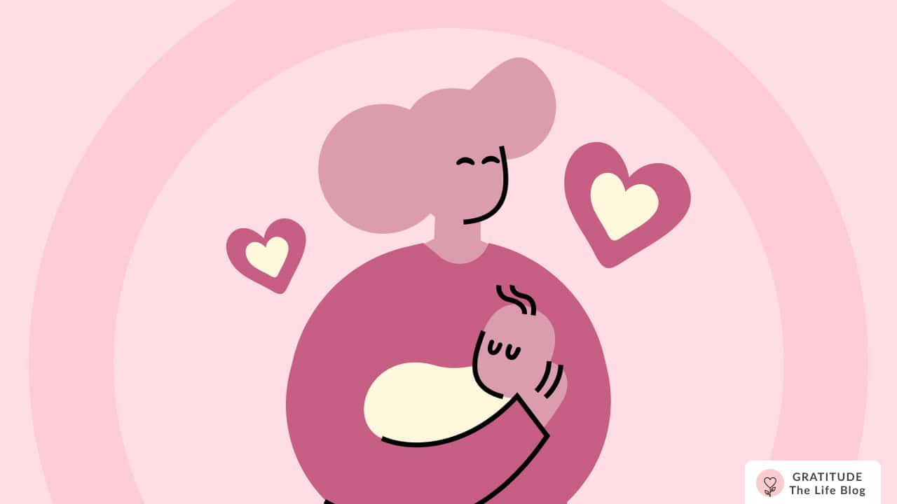 Image with illustration of a mother holding her baby