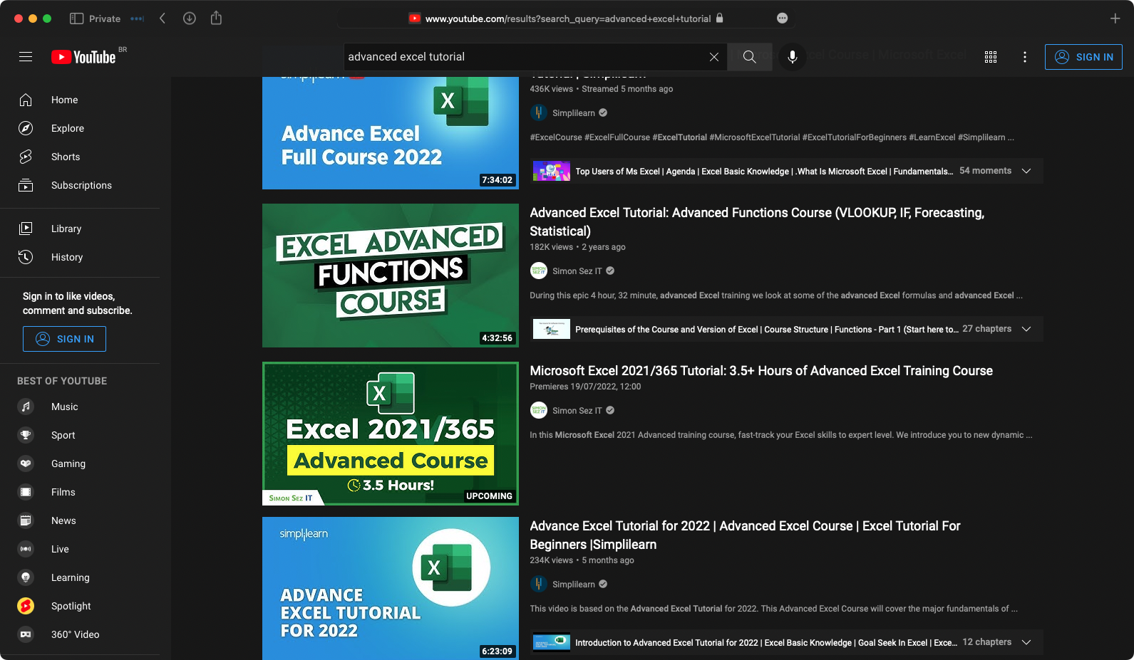 Advanced tutorial for Excel 