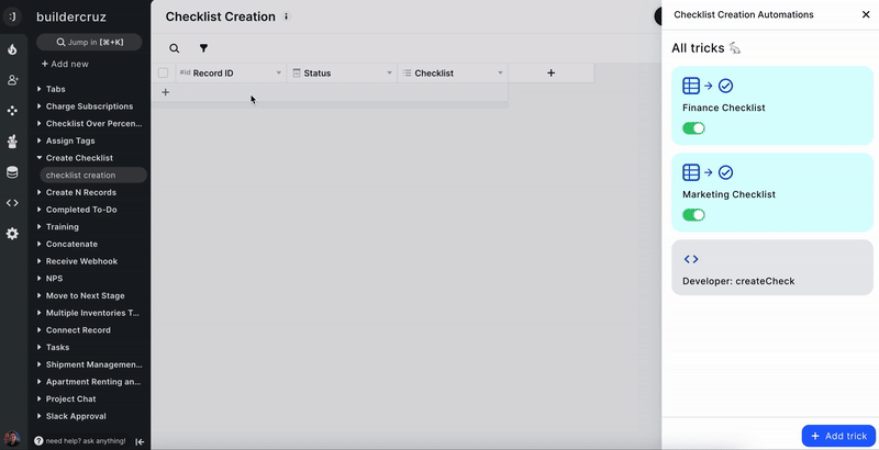 New no-code automation: Create Checklist Items