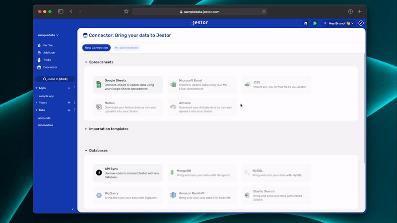 Launching Connector: upload your data to Jestor connecting to Google Sheets, Airtable, Excel, databases and APIs