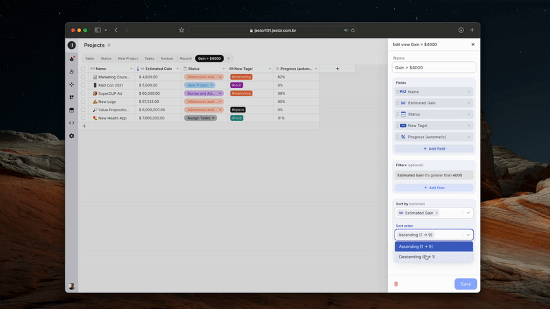 Launching New Predefined Views on Tables