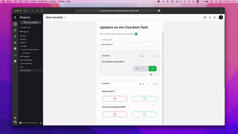 Launching New Checklist buttons