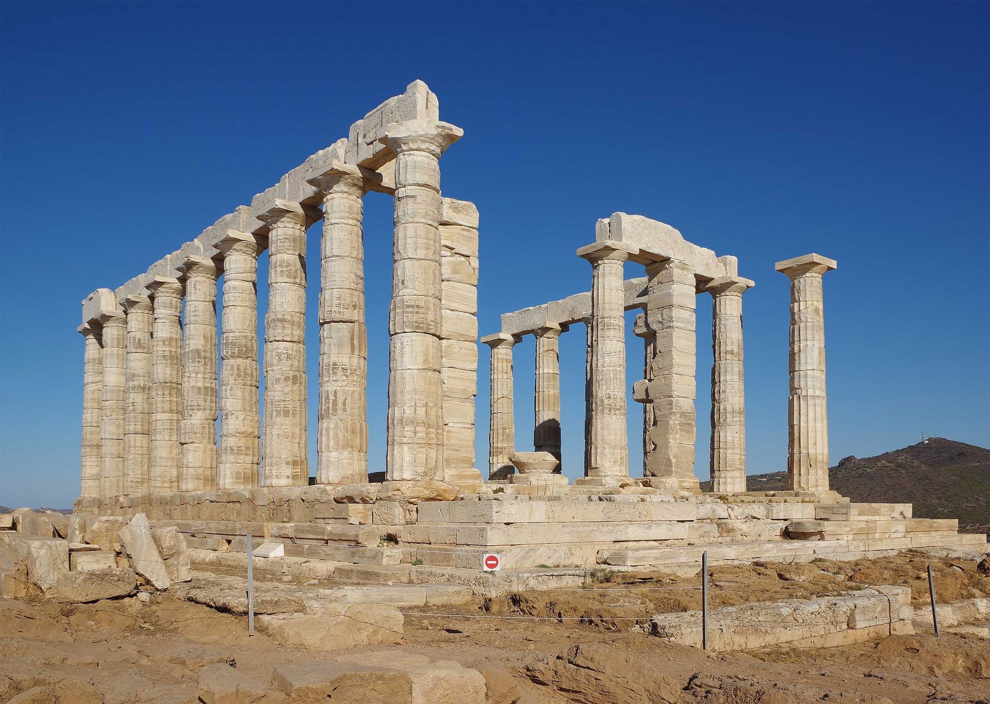 Stone columns which form the temple of Poseidon.