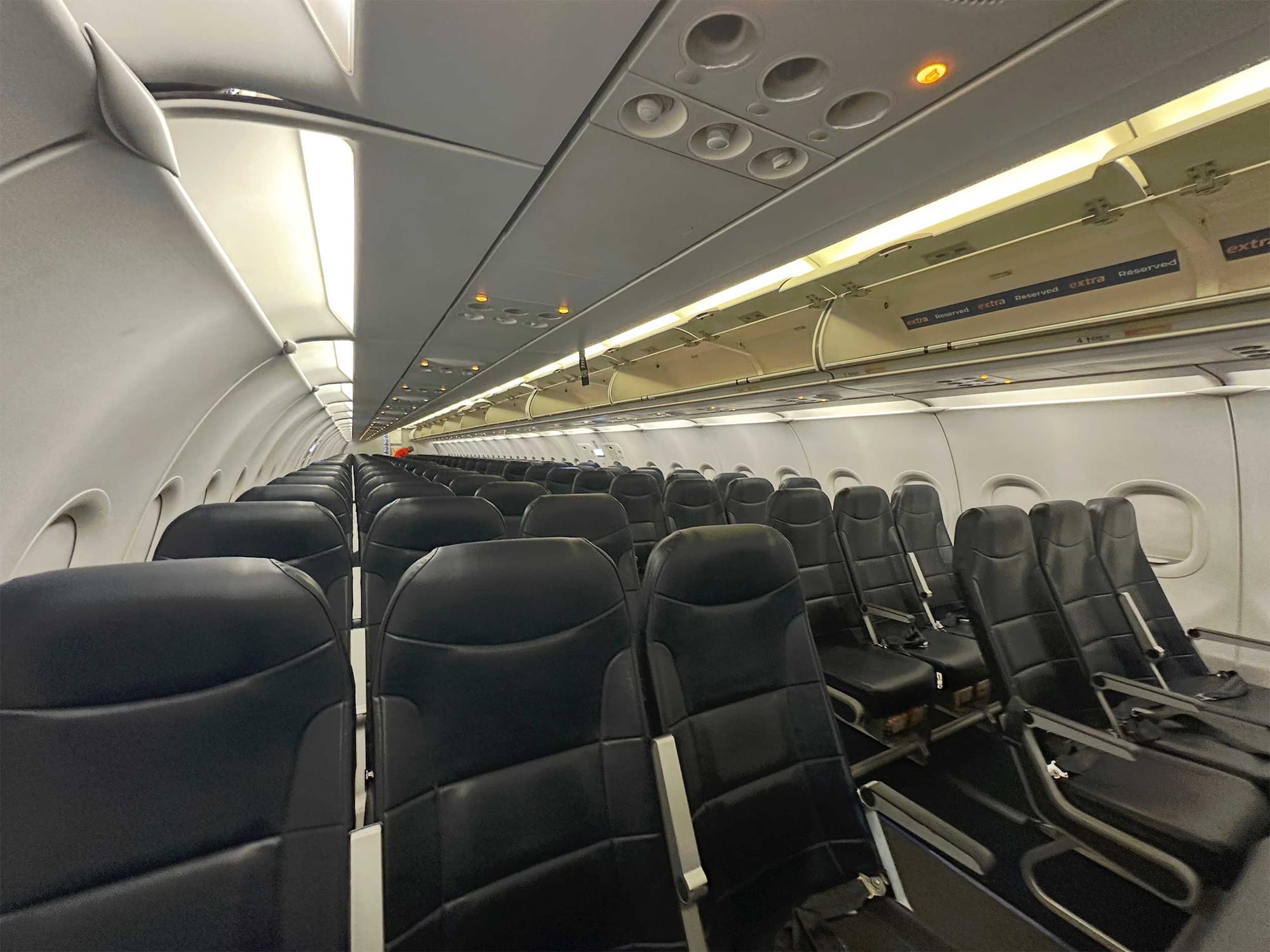 Economy class seats in Allegiant Airbus A320 aircraft.