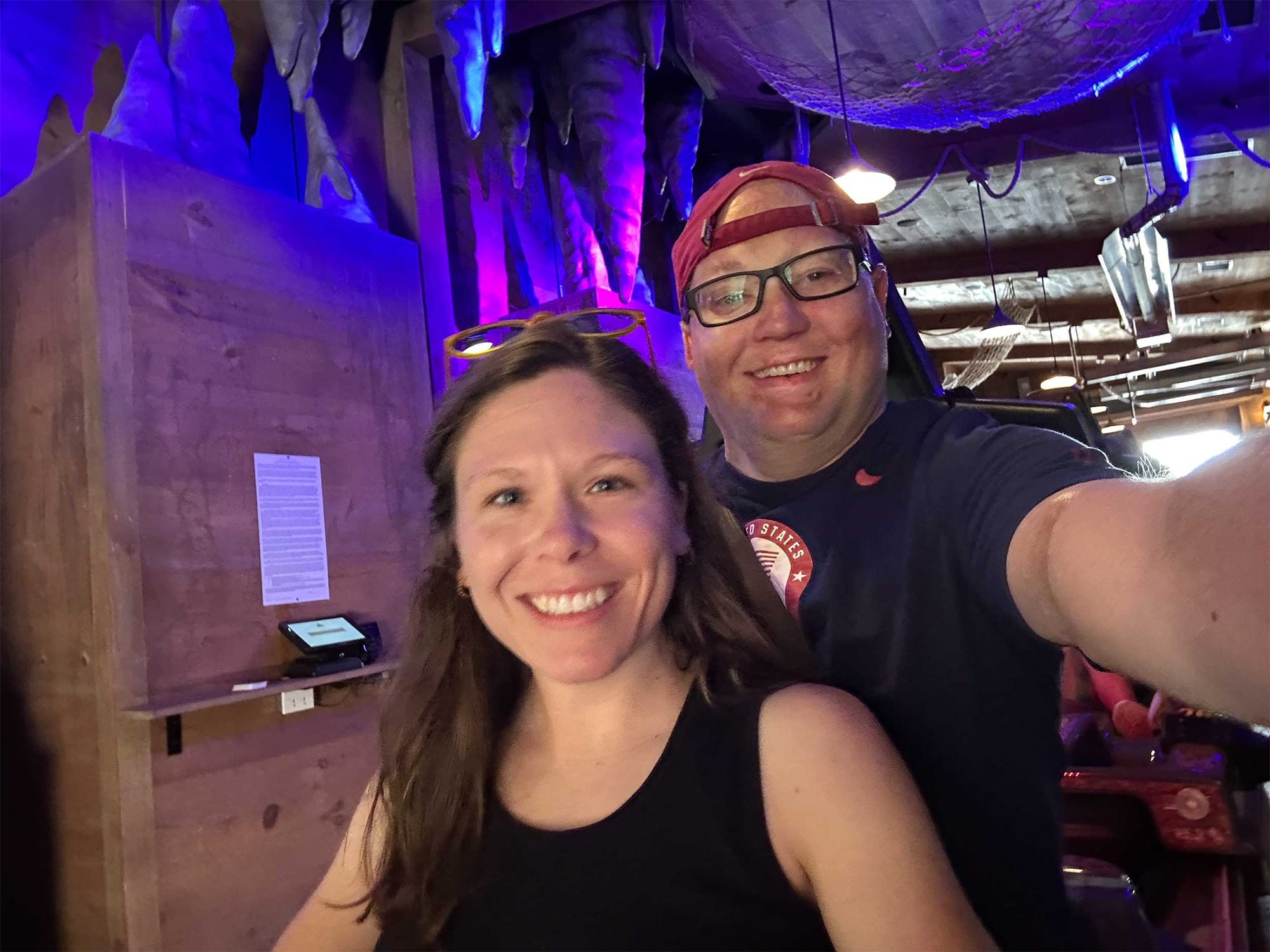 Selfie of John and Stevie after boarding coaster.