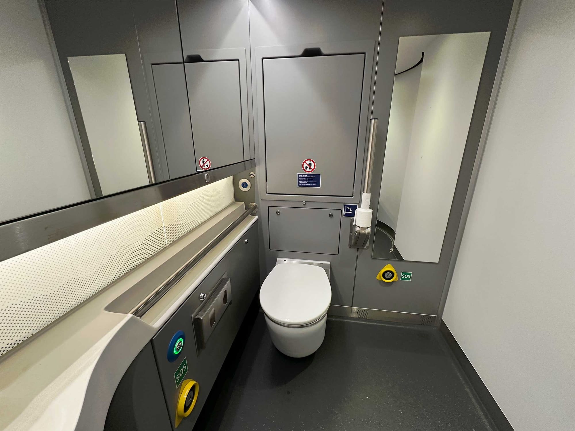 Wheelchair accessible toilet on train.
