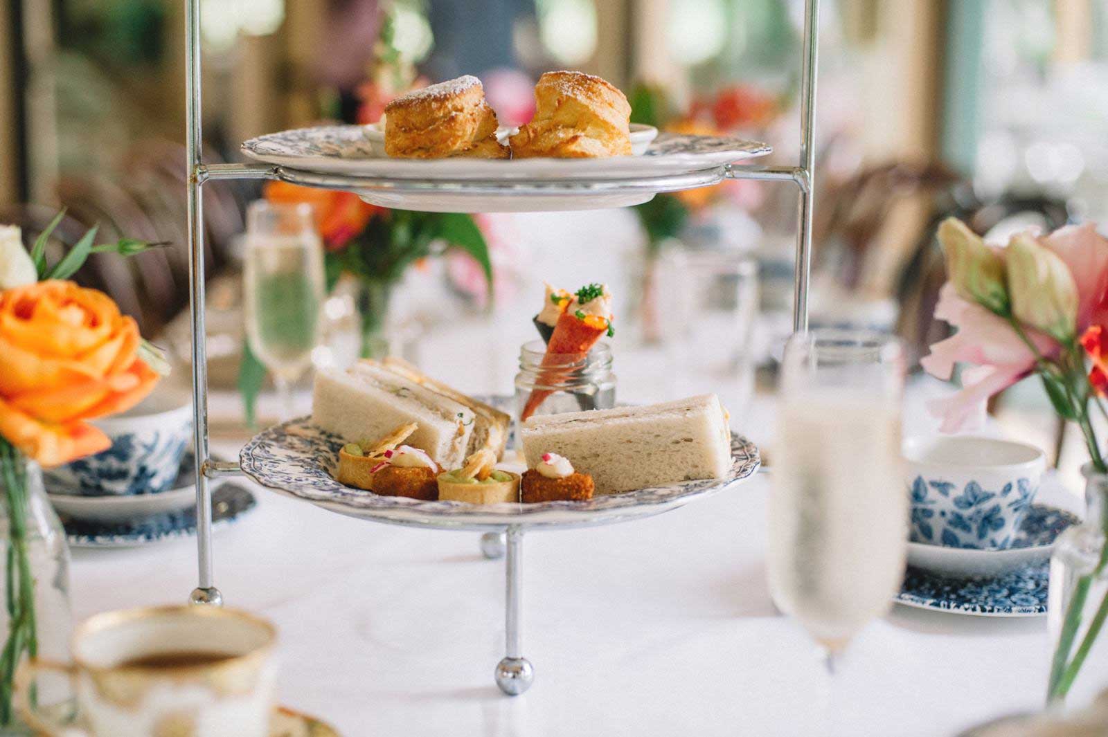 High tea setting in an elegant atmosphere.