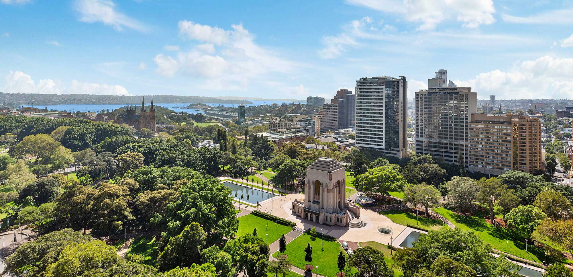 Aerial view of Hyde Park in central Sydney.