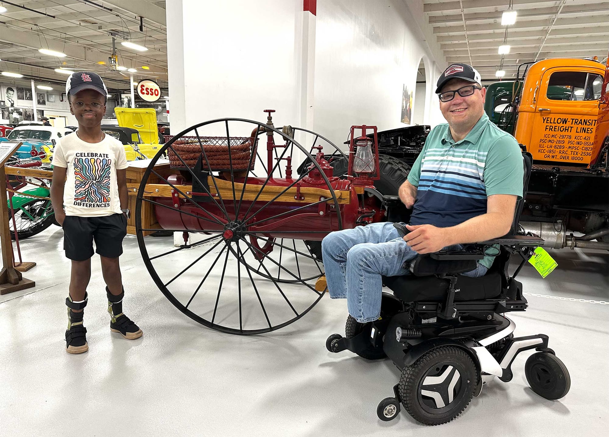 John and Robert checking out a historic firefighting cart.