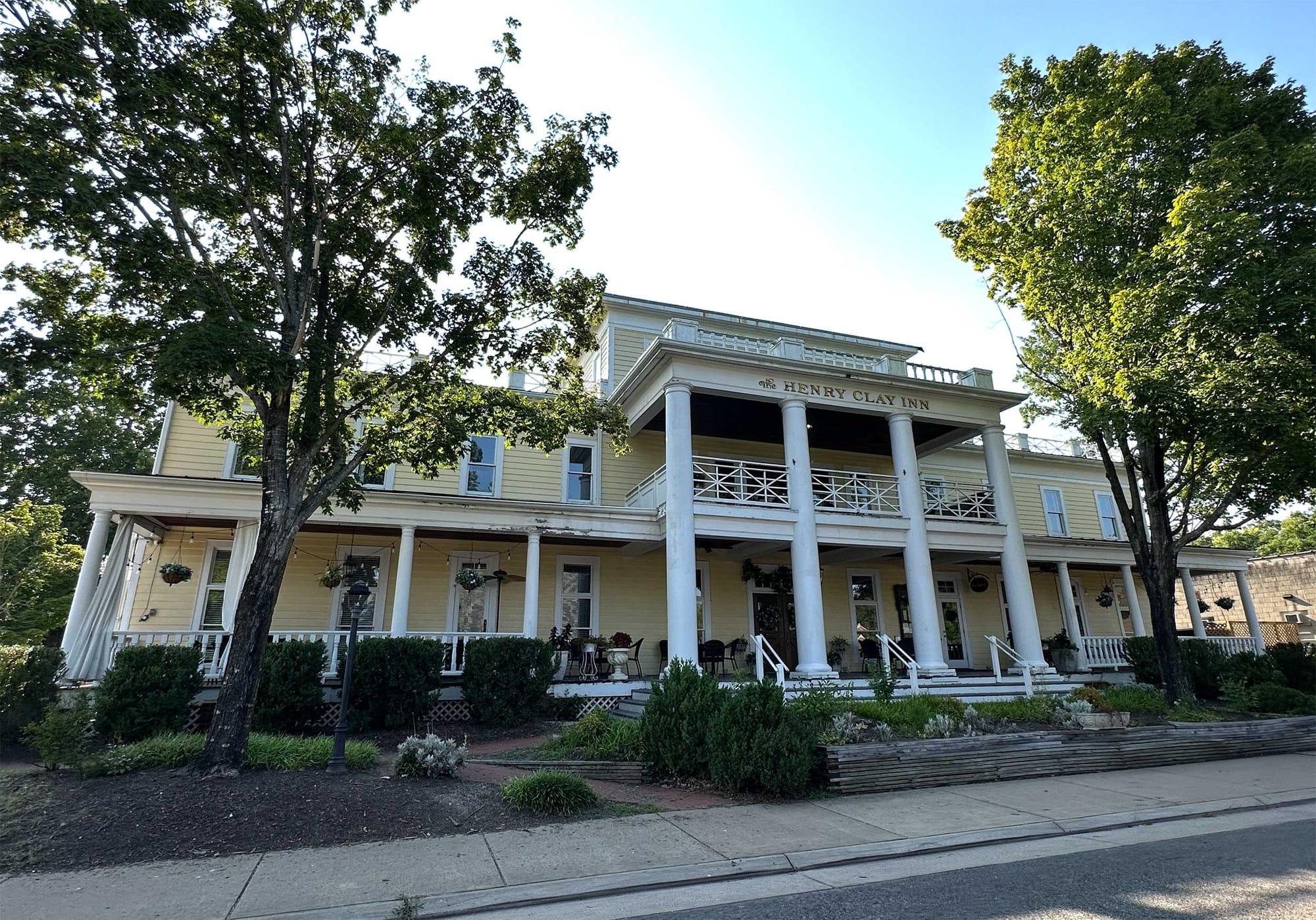 Exterior of restaurant and hotel.