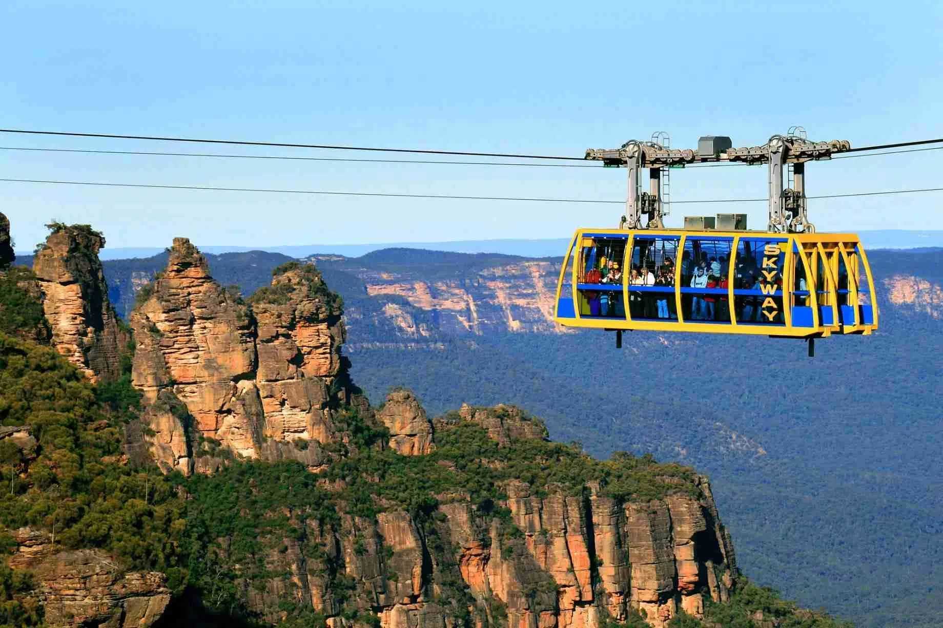 Panoramic cable car crossing a valley within the Blue Mountains.