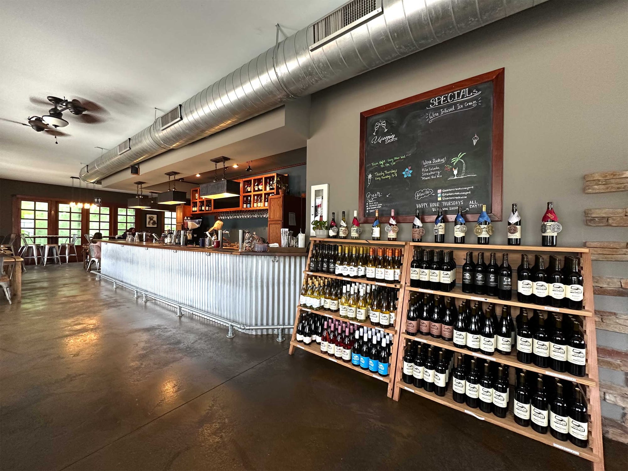 Bar and wine rack in restaurant.