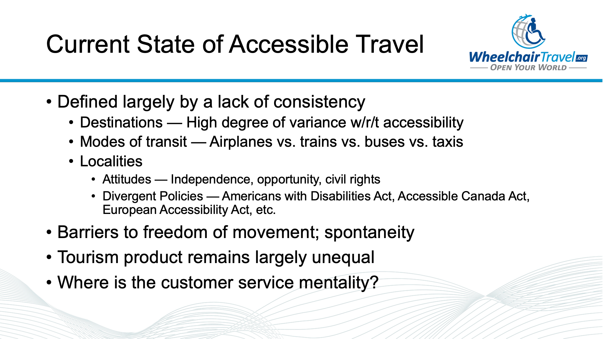 Slide titled Current State of Accessible Travel.