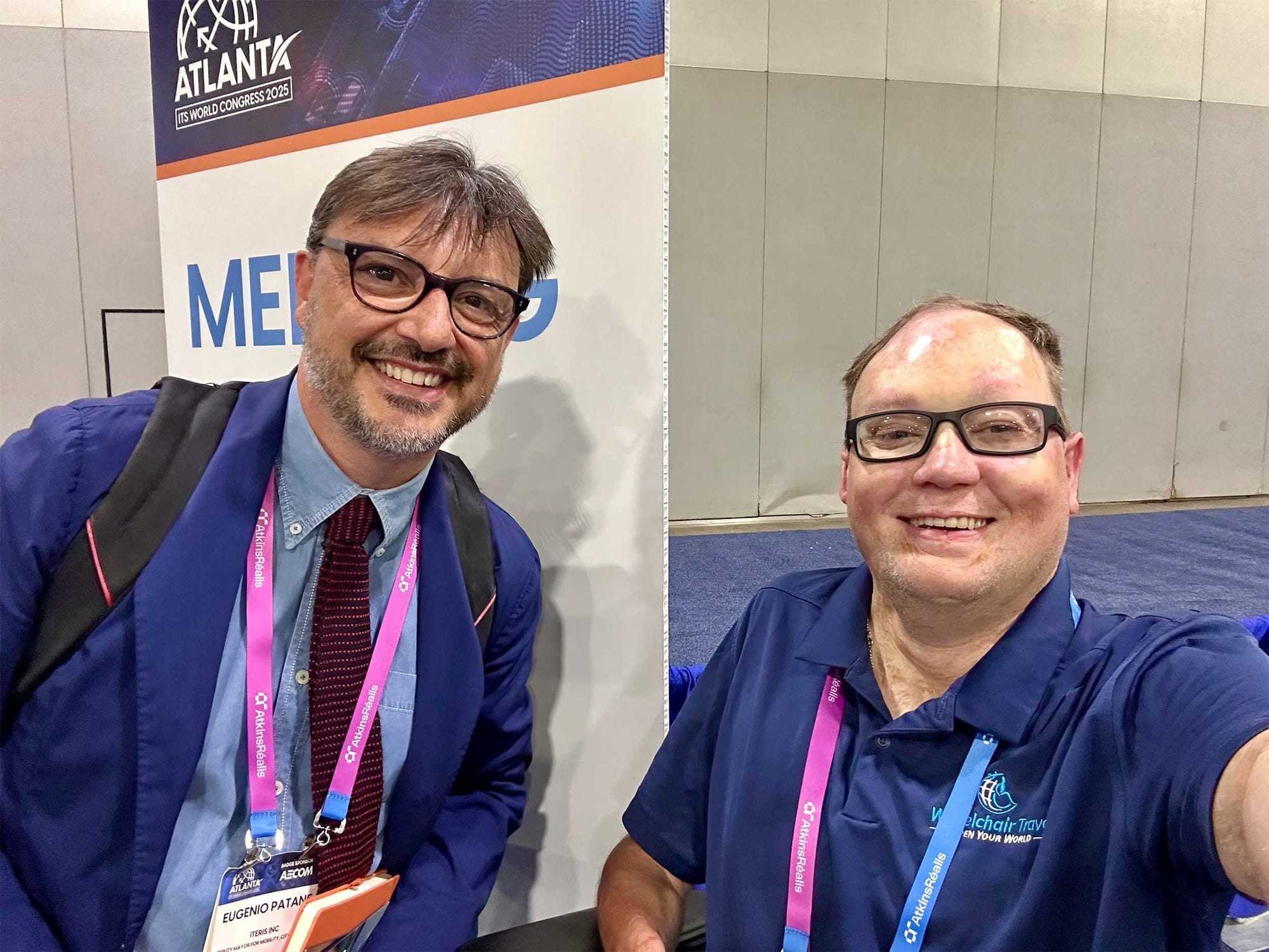 John Morris pictured with Eugenio Patanè at the ITS World Congress in Atlanta, Georgia.
