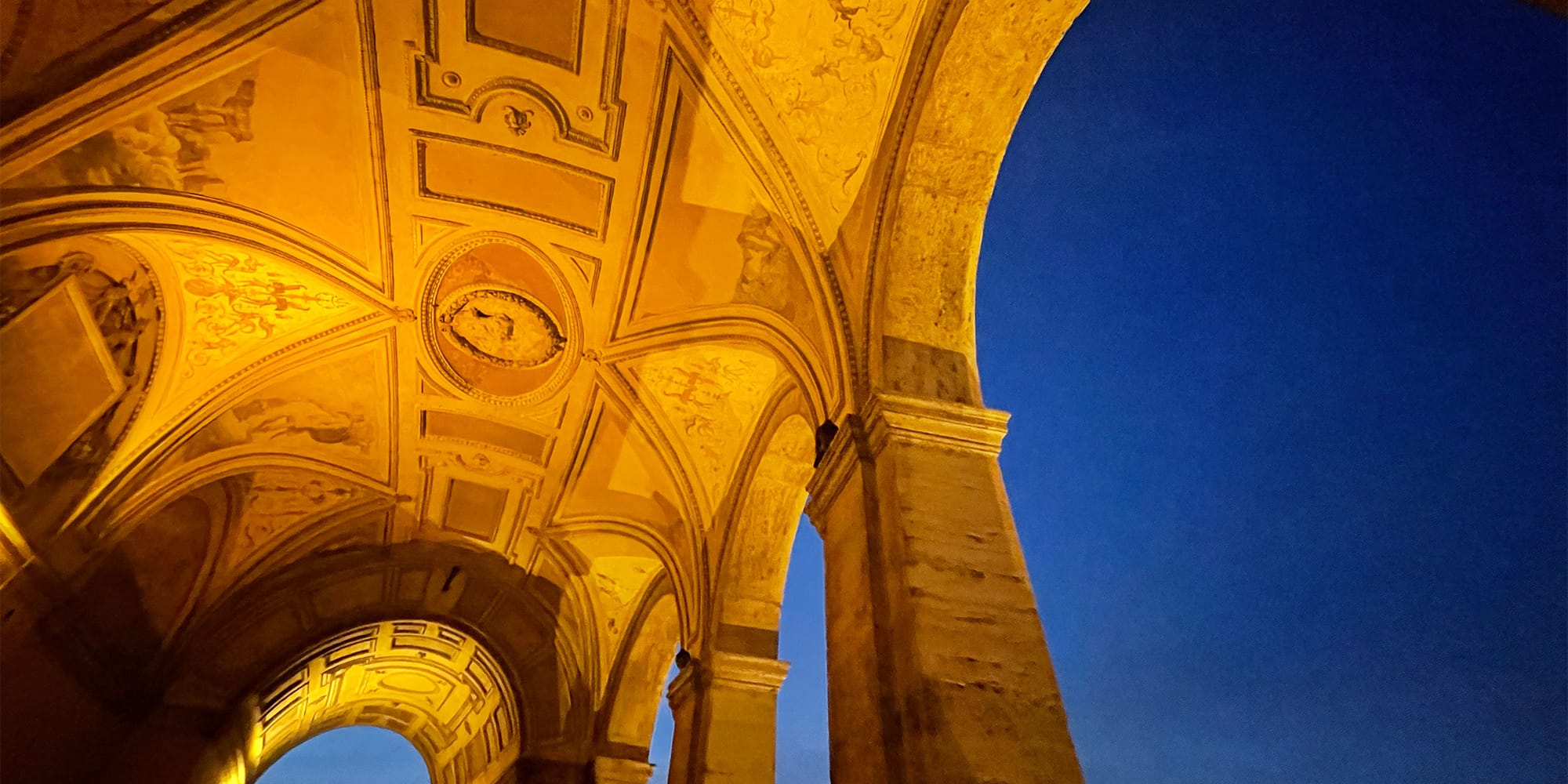 Vaulted ceiling and columns at Castel Sant'Angelo in Rome.