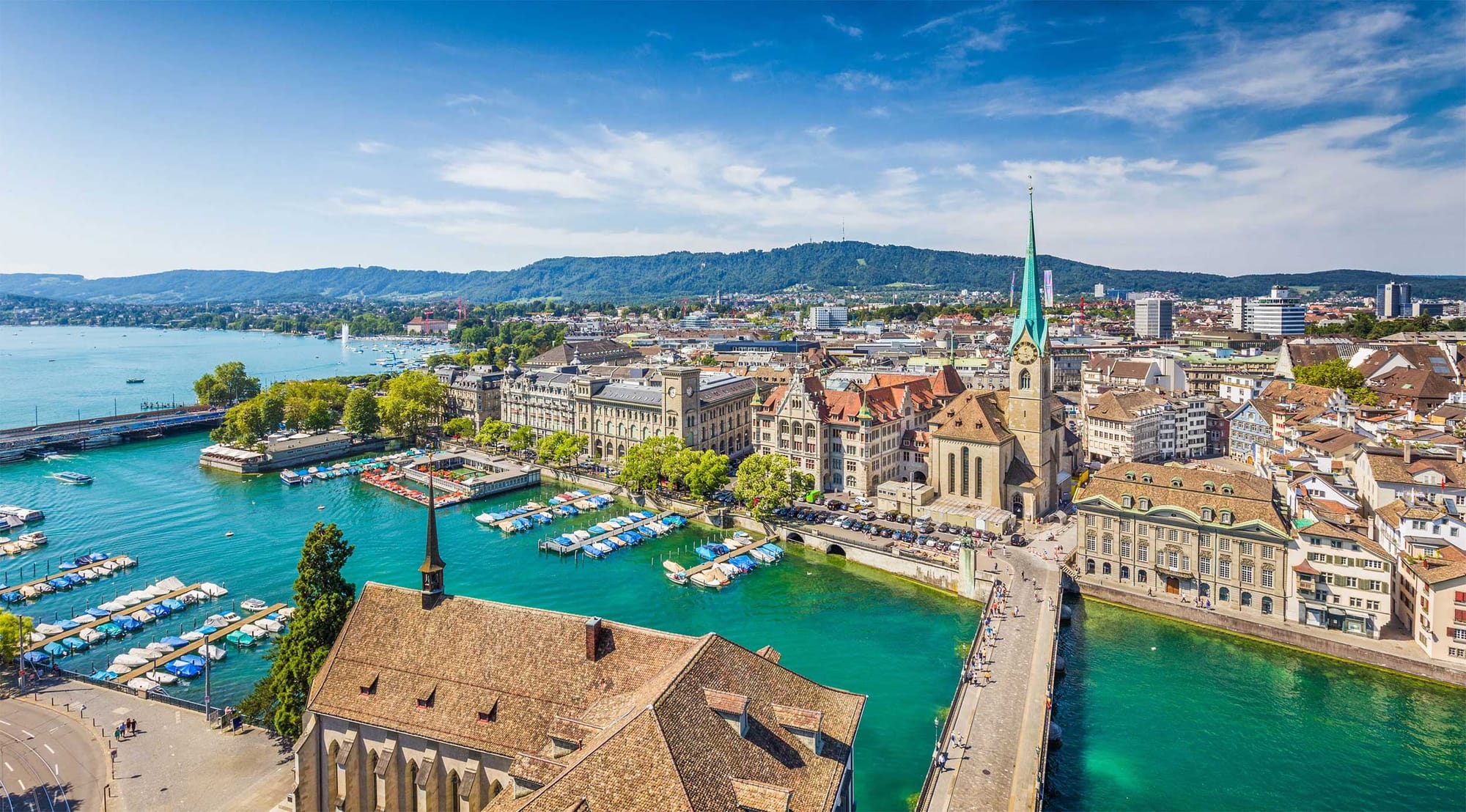 Skyline of Zurich, Switzerland.