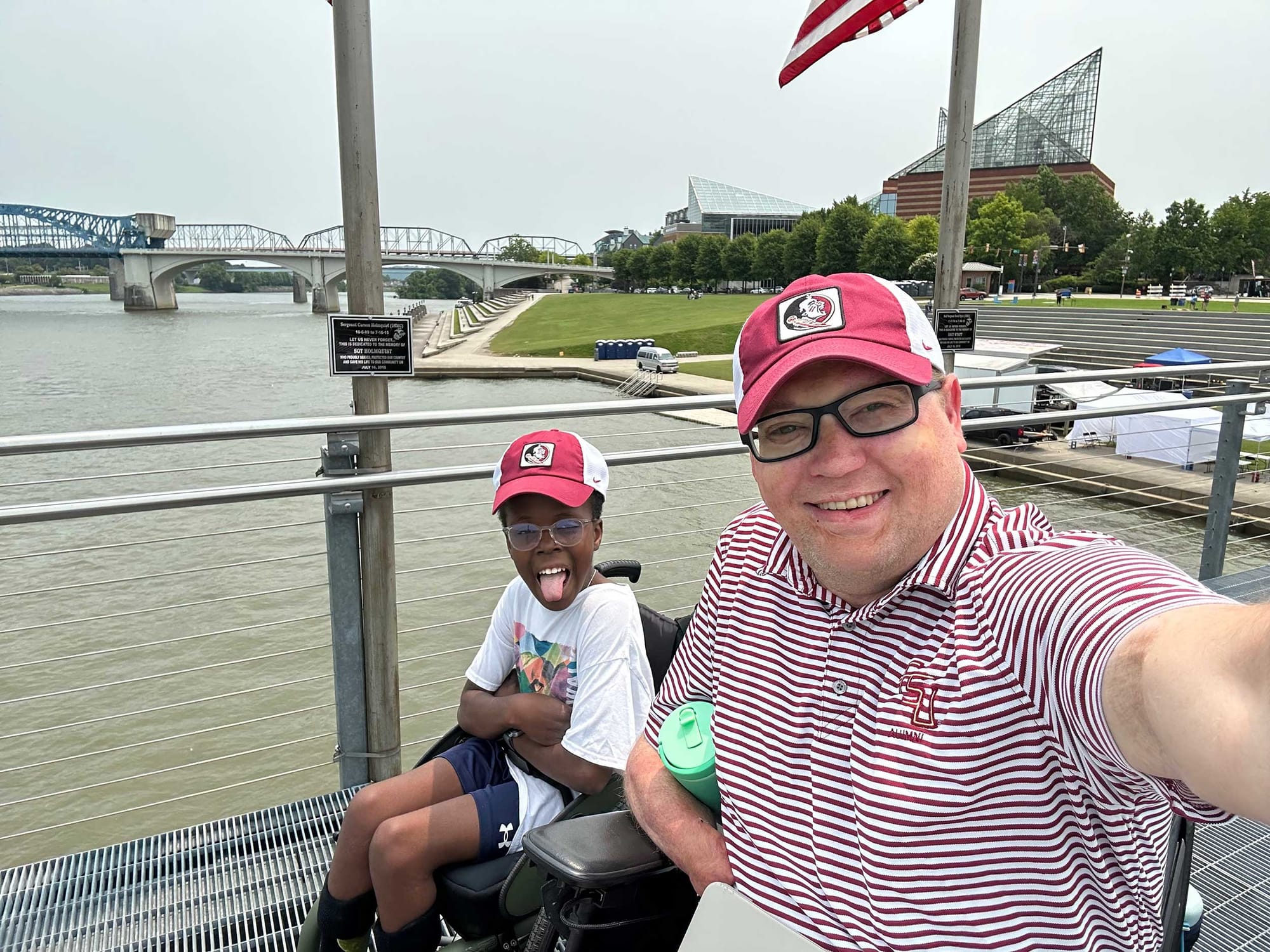 John and Robert checking out the Tennessee River from a pier.