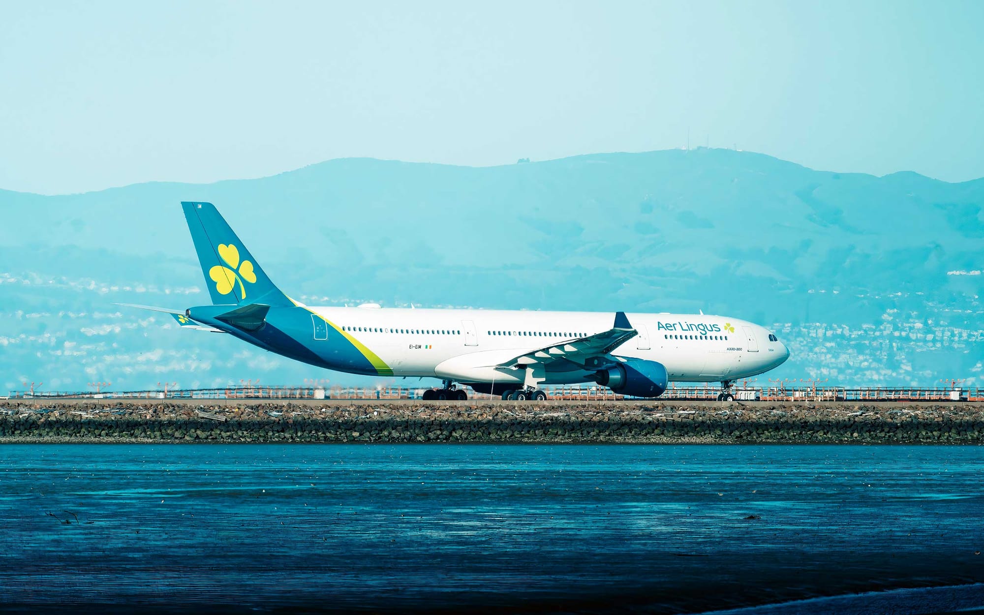 Aer Lingus Airbus A330 aircraft taxiing at San Francisco Airport.