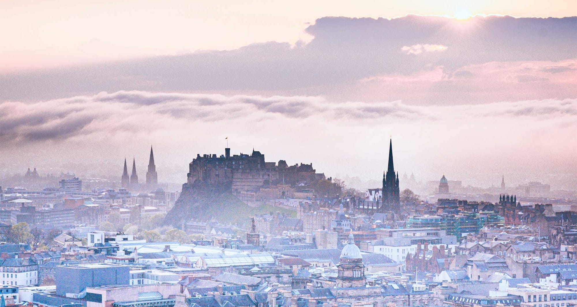 Edinburgh, Scotland skyline at dawn.