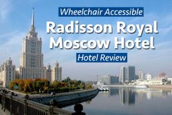 Photo Description: Radisson Royal Moscow Hotel seen from a nearby bride that crosses the Moskva River. Text overlaying image