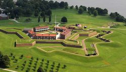 Aerial photograph of Fort McHenry, with its distinctive star shape outline.