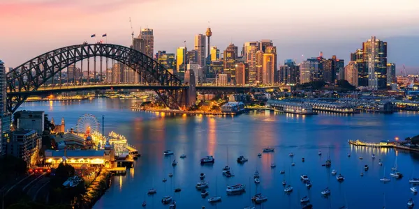 Sydney skyline at dusk.