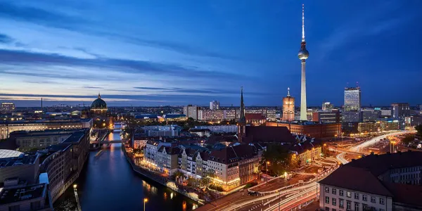 Berlin skyline at night.
