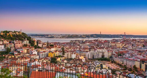 Lisbon, Portugal skyline at dusk.