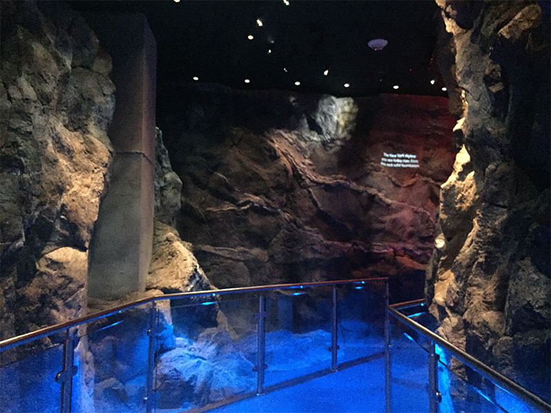 Walkway through building foundation