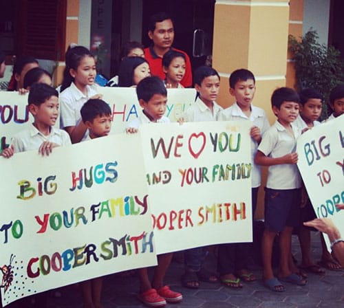 The children Cooper helped raise money for in Cambodia.