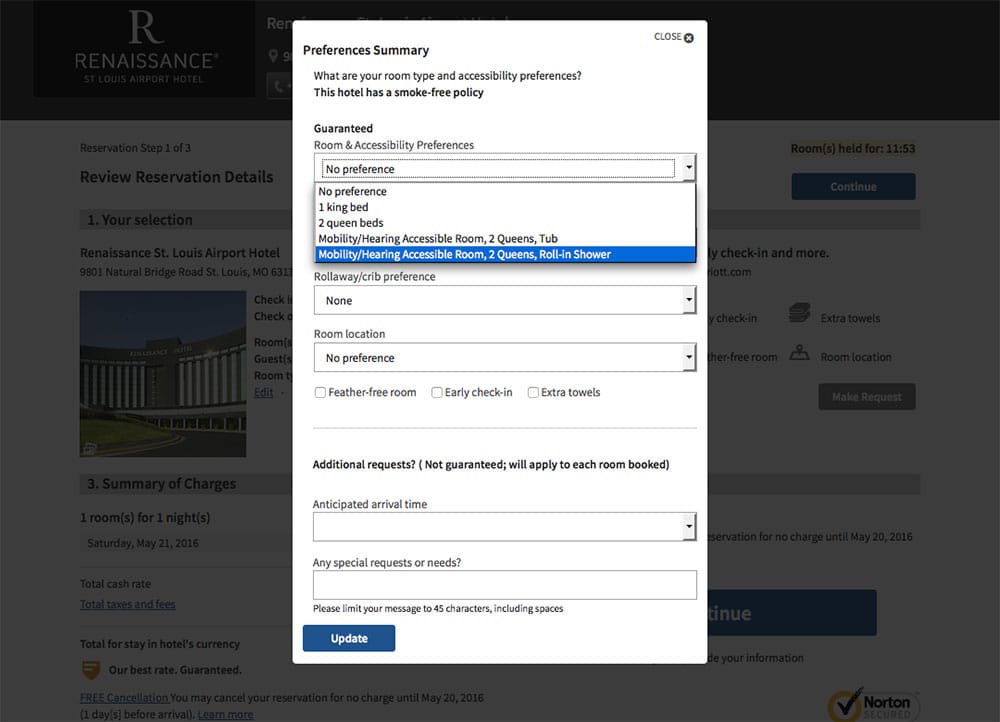 St. Louis Renaissance Accessible Room Booking Website