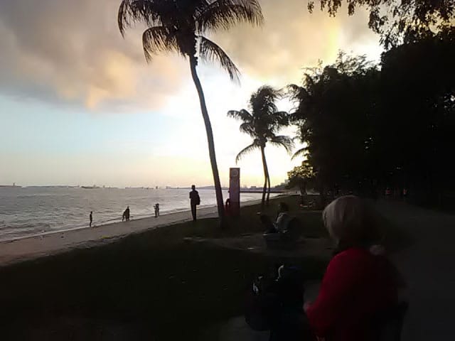 PHOTO DESCRIPTION: Maria in her mobile scooter alongside the beach in Singapore.
