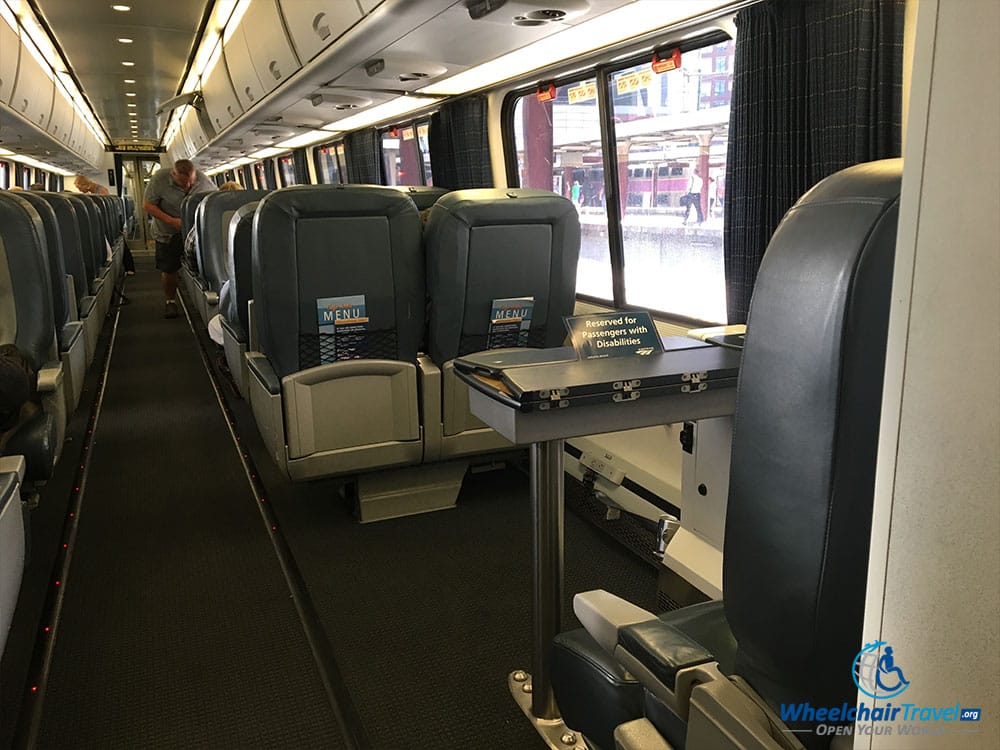 PHOTO: Wheelchair seating area on Amtrak Acela train.