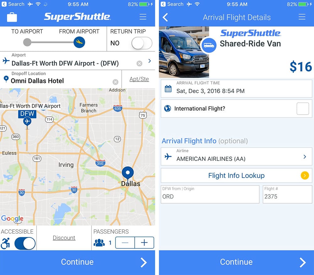 Wheelchair Accessible SuperShuttle Booking on iPhone App