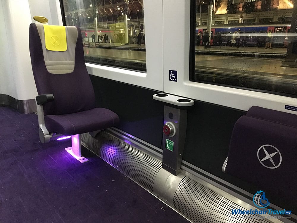 Wheelchair space with standard seat on Heathrow Express train